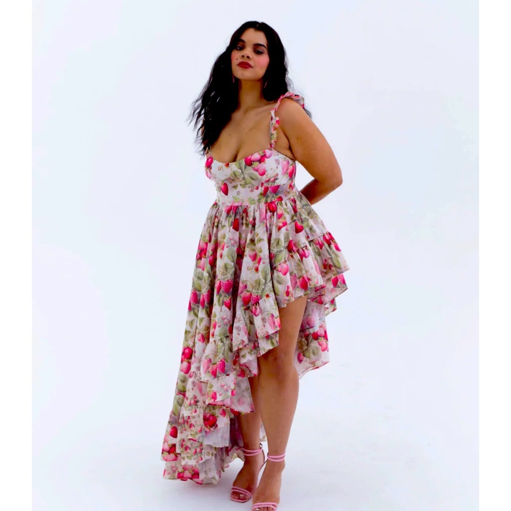 Selkie Floral High Low Dress - Pink and Green